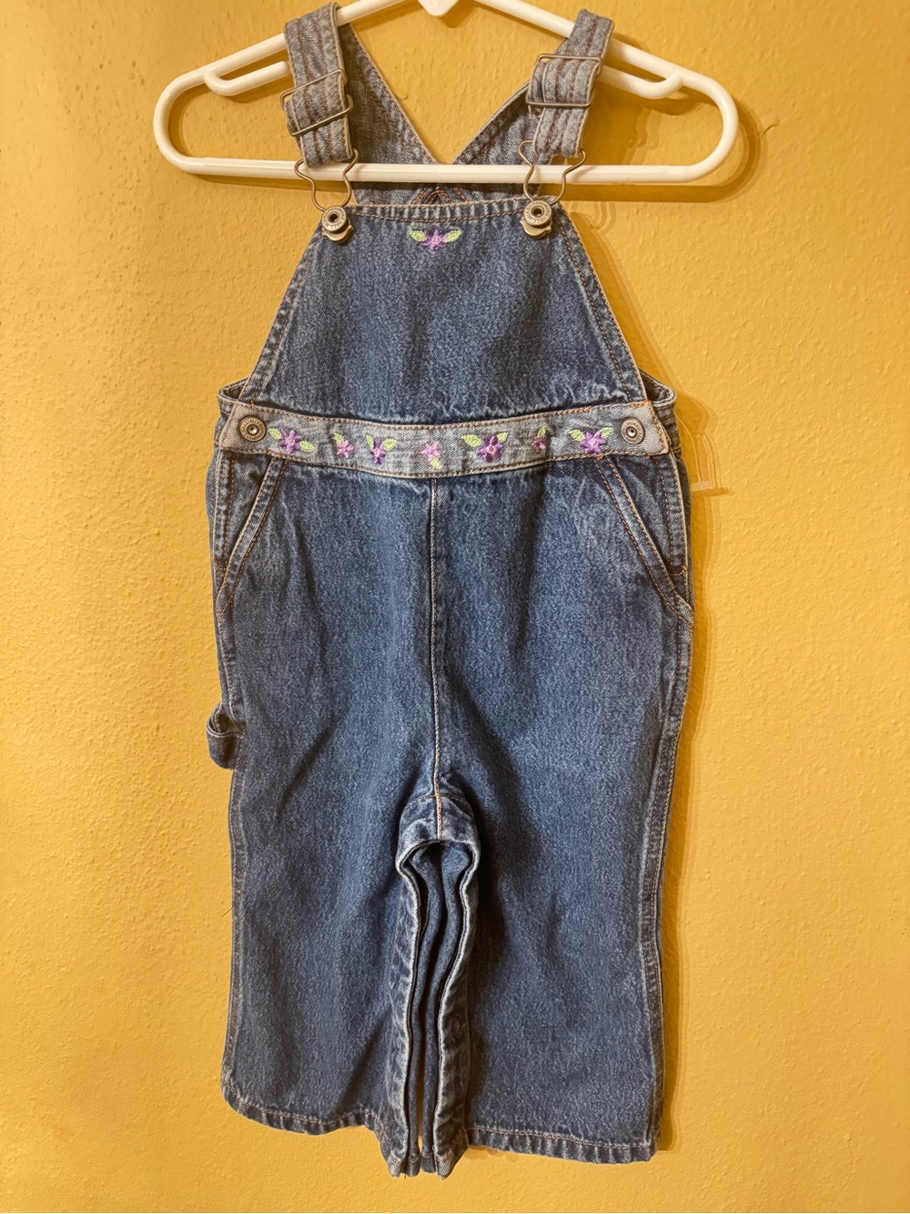 Vintage 90s All Mine Girls' Denim Overalls with Purple Floral Stitching